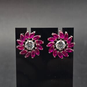 Best Ruby Flower Earrings Star Burst Pierce Post